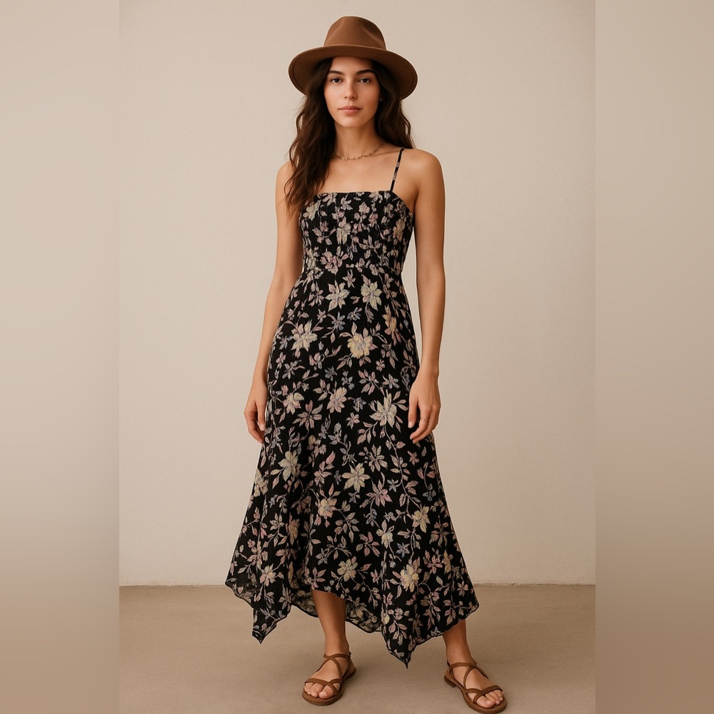 Free People Intimately Midnight Combo Floral Maxi Dress Black Pink Boho NWT XS - Picture 8 of 15